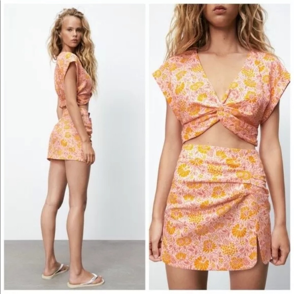 zara paisley crop top and skirt set